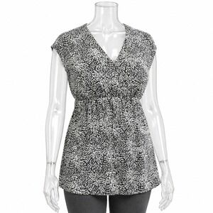 Tendency Y2K Empire Waist Blouse - Black/White Abstract Print VTG SKUW387